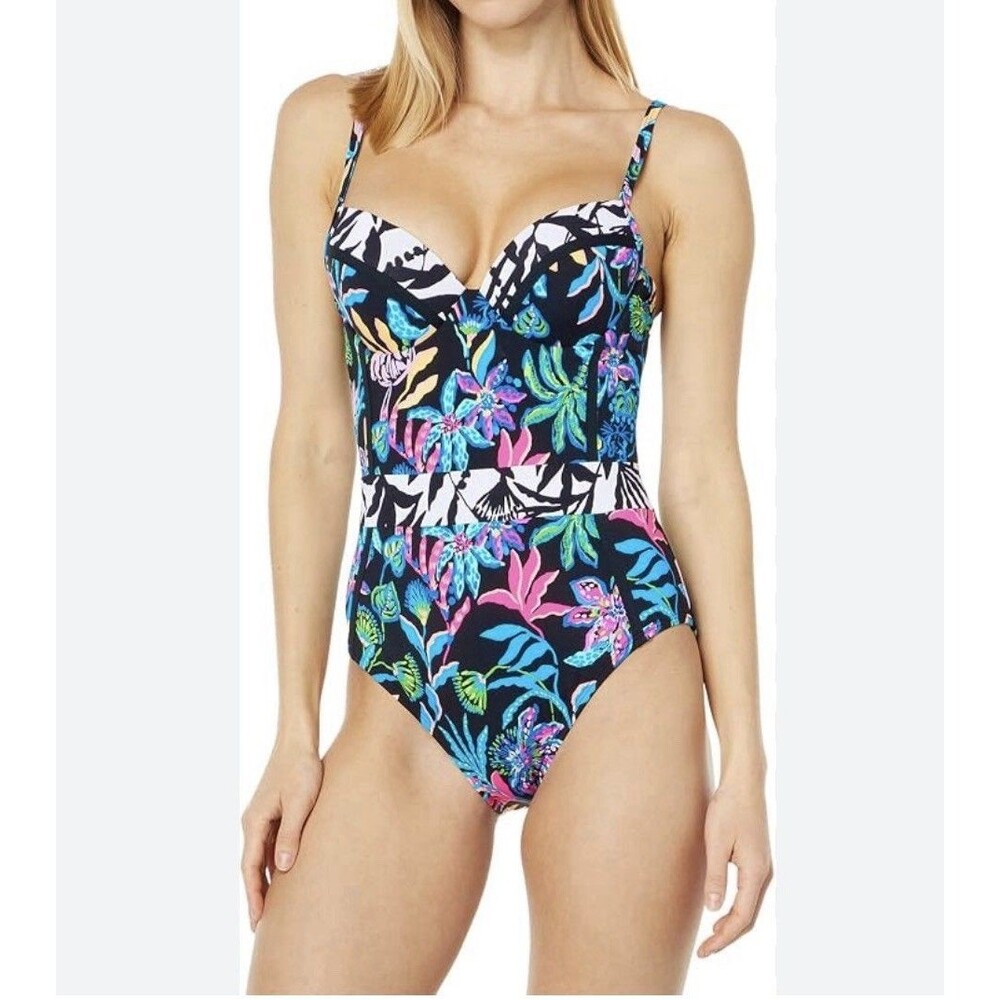 Lilly Pulitzer Palma One-Piece Swimsuit Sz 0 Underwire Pushup Onyx Paradise New